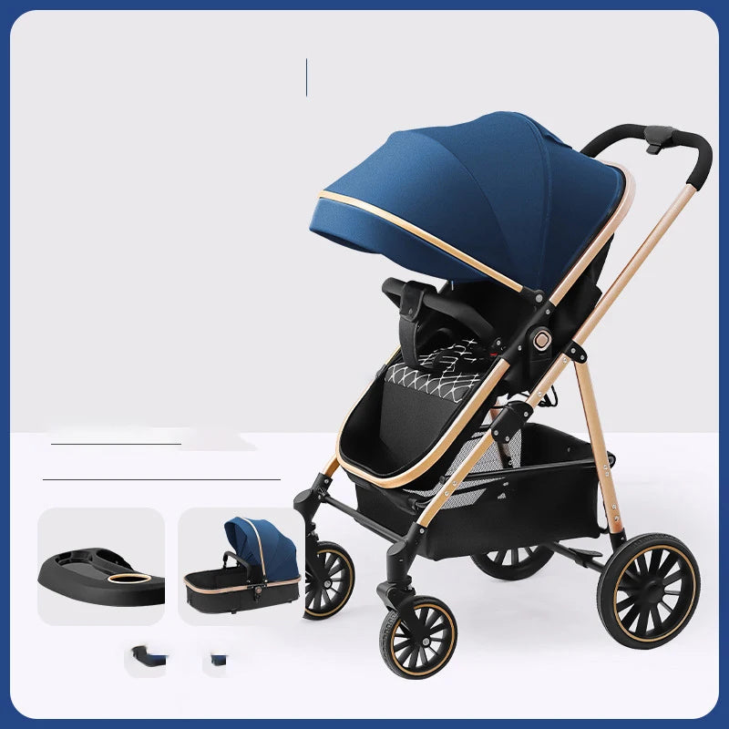 3-in-1 Foldable Baby Stroller Pram Car Sit Lie High Landscape Sleeping Lightweight Aluminum Frame Portable