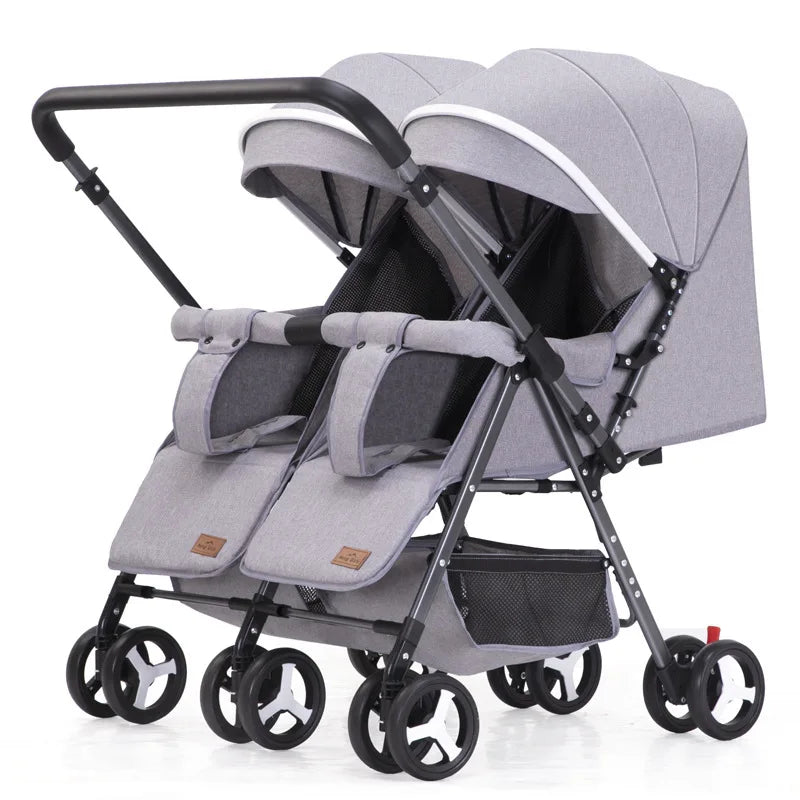 Portable Folding Double Seat Baby Stroller Popular Twin Pram for Two Babies with Sitting and Sleeping Features