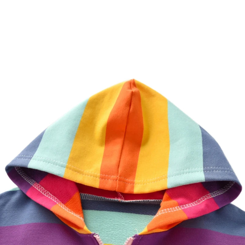 Otoño, chaqueta con capucha para niñas, suéter para niños, camisa a rayas del arco iris, camiseta de manga larga, Tops para niños, sudadera con cremallera, abrigo para niños