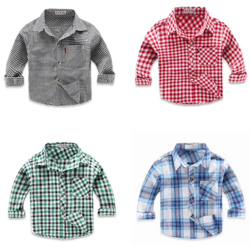 Spring Long Sleeve Boy's Shirts Casual Turn-down Collar Camisa Masculina Blouses for Children Kids Clothes Baby Boy Plaid Shirt