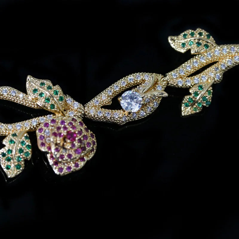 HIBRIDE Gold Color Rose Flower Bridal Necklace Jewelry Sets Luxury CZ Jewelry for Women Wedding Accessories bijoux femme N-1227