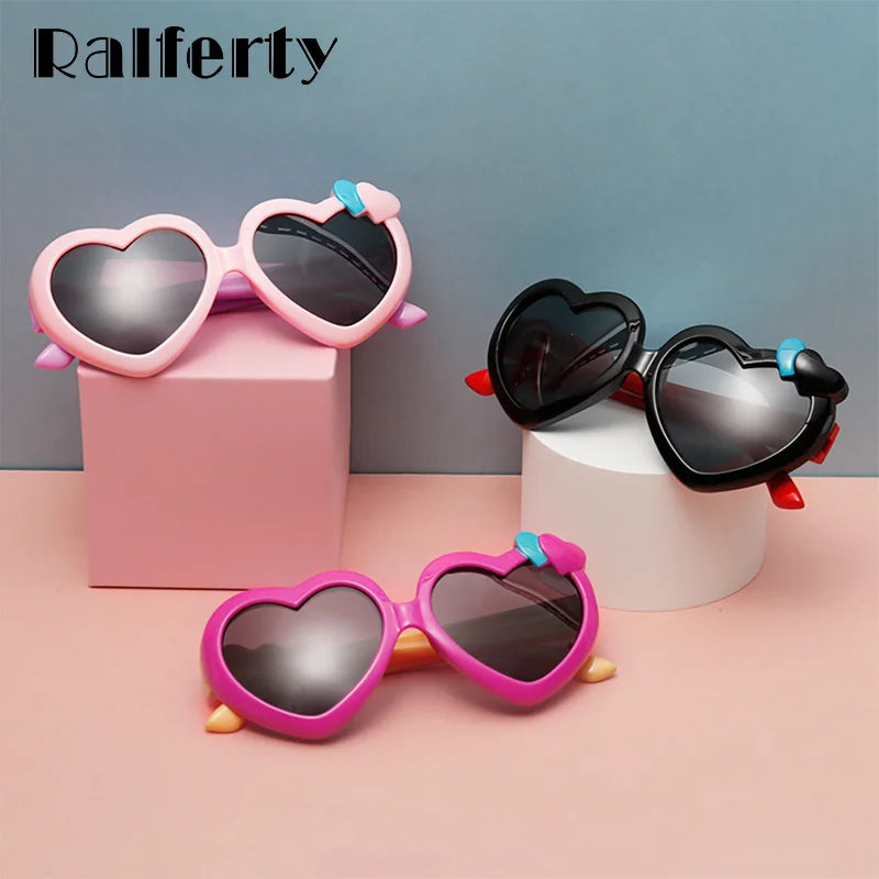 Ralferty Flexible Kids Sunglasses Girl's Glasses Polarzied Anti UV Shades for Baby Heart Shaped Sun Glasses Oculos infantil