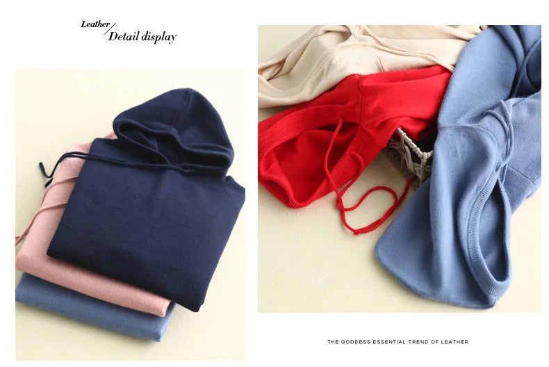 Autumn Winter Women Sweater 2025 New Solid Jumper Long Sleeve Hooded Pullovers Korean Fashion Loose Lady Casual Knitted Sweaters