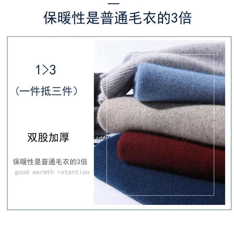 2025 New Pure Cashmere Sweater Men's Knit Large Size High-End Top 100%Wool Half High Neck Thick Pullover Winter Youth Wild Warm