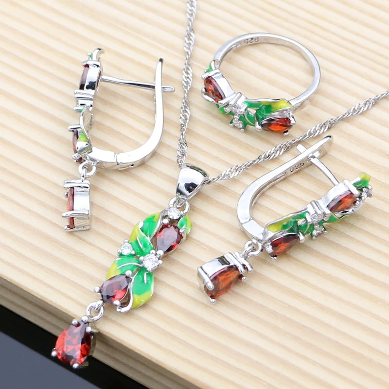 Purple Amethyst Silver 925 Jewelry Sets Charm Enamel Drop Earrings Women Handmade Decoration Luxury Jewellry