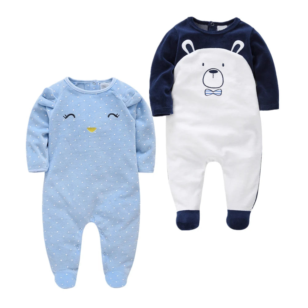 Christmas Velvet Baby Girls Clothing Cute Newborn Onesie Soft Fleece Rompers 0-24m Infant Jumpsuit Baby Cartoon Costumes Pajamas