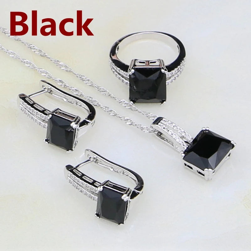 Blue Rhinestone White CZ Costume Jewelry 925 Silver Bridal Jewelry Sets for Women Wedding Earring/Pendant/Necklace/Ring
