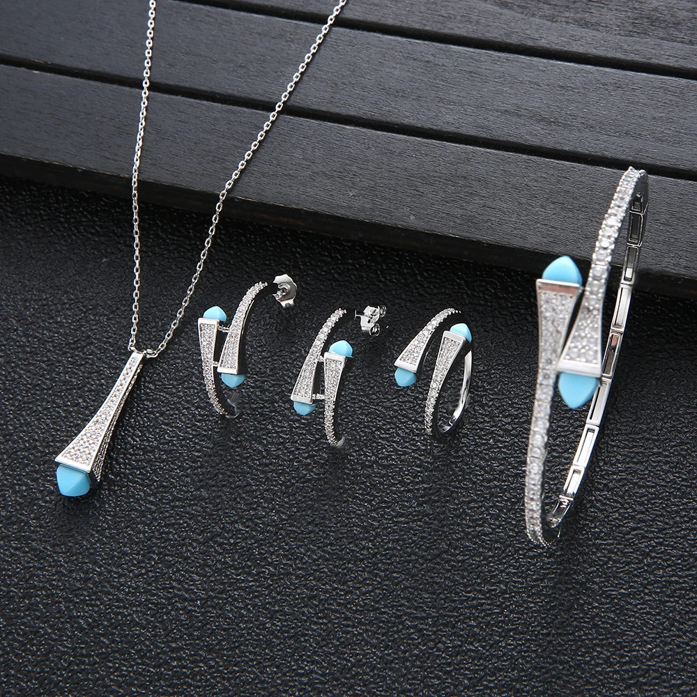 NEW Famous Brand 4pcs Waterdrop Jewelry Sets For Women Wedding Party Cubic Zircon High End Craft Dubai Bridal Jewelry Set