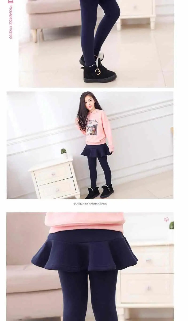 Girls Leggings Kids Autumn Winter Pants Tight for Girls False Two Pieces Culotte Children Skirt-pants Trousers 10 12 13 Years