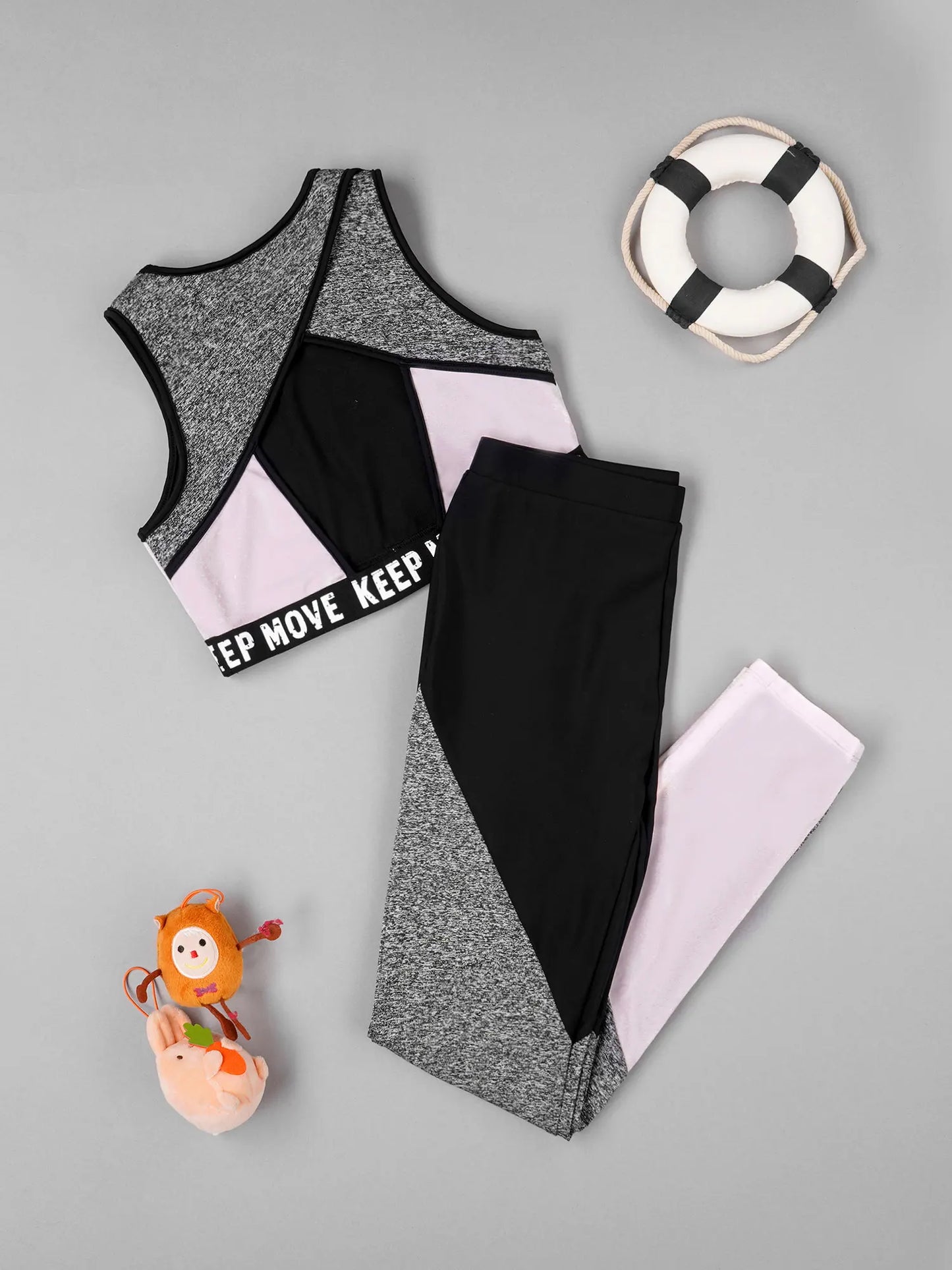 Chándales para niñas, camisetas sin mangas con letras para niños + conjuntos de mallas deportivas, Tops cortos de empalme para gimnasia, Fitness y Yoga