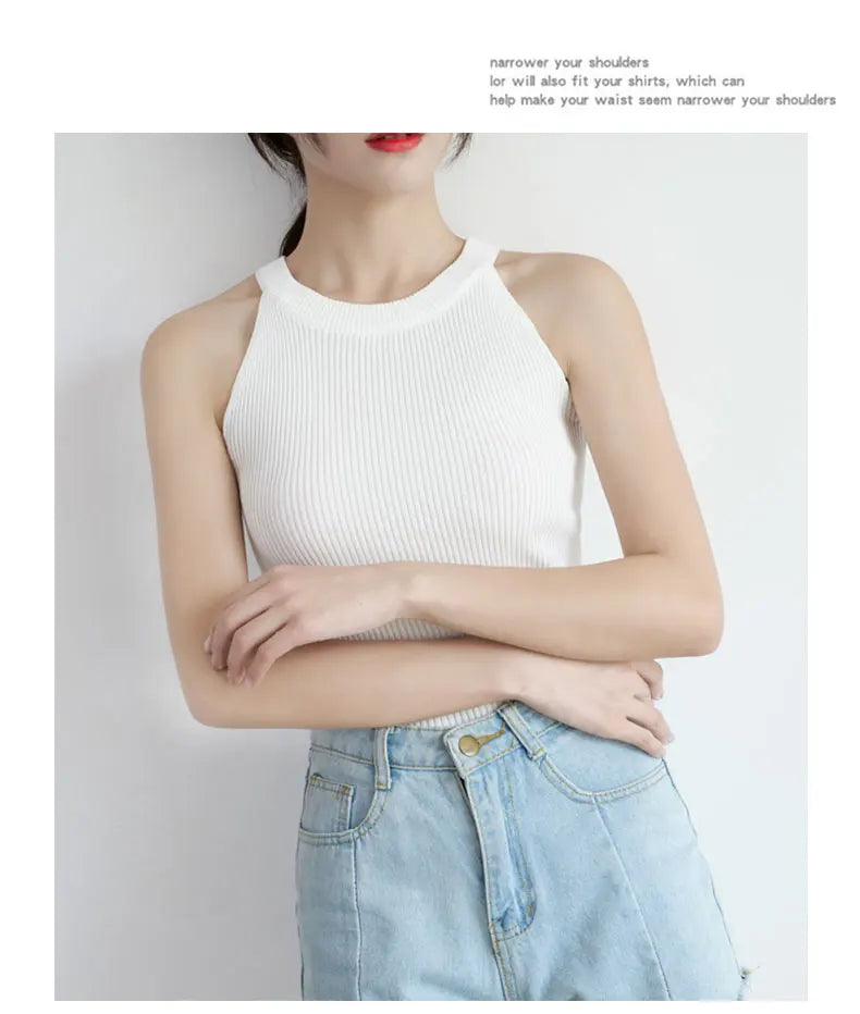 Tops Women Crop Top Off Shoulder Stretchy Knitted Tank Tops Female Sleveless Vest Halter Casual Summer Tops For Women