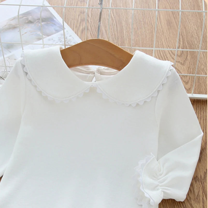 White lace shirt for newborn baby girls round collar long sleeve pullovers Spring fall toddler girls bottom shirt children cloth