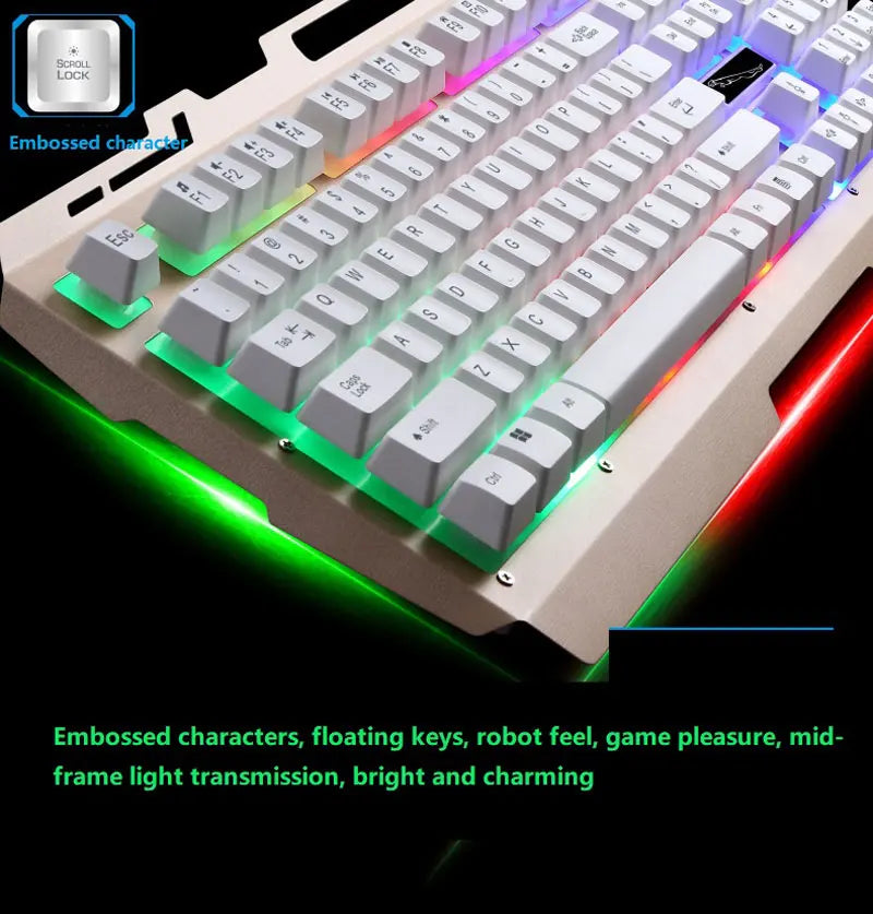 Wired Gaming Keyboard with Phone Holder Suspended Button Mechanical Touch Sense Metal Panel 104 Laser Gamer Keycaps RGB Lighting