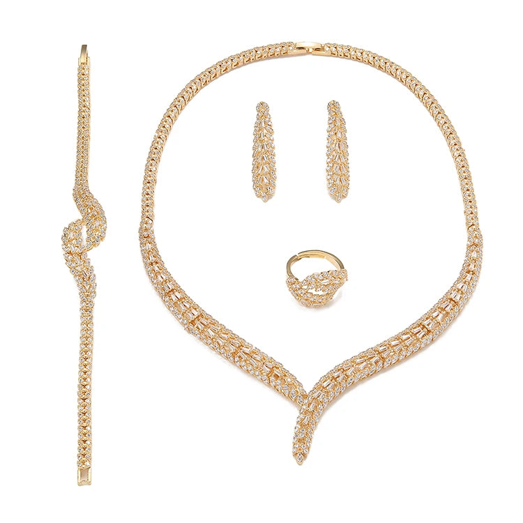 Jewelry Sets HADIYANA Elegant Trendy Birdal Necklace Earring Ring And Bracelet Set Women High Quality CN1805 Conjunto De Joyas