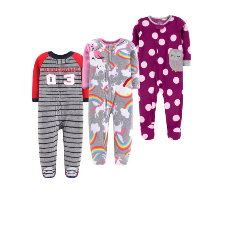 Footed Warm Baby Rompers 2023 Spring Fall Micro Polar Fleece Hot Baby Pajamas jumpsuits Infant baby boy girl sleepwear 0/3-12M