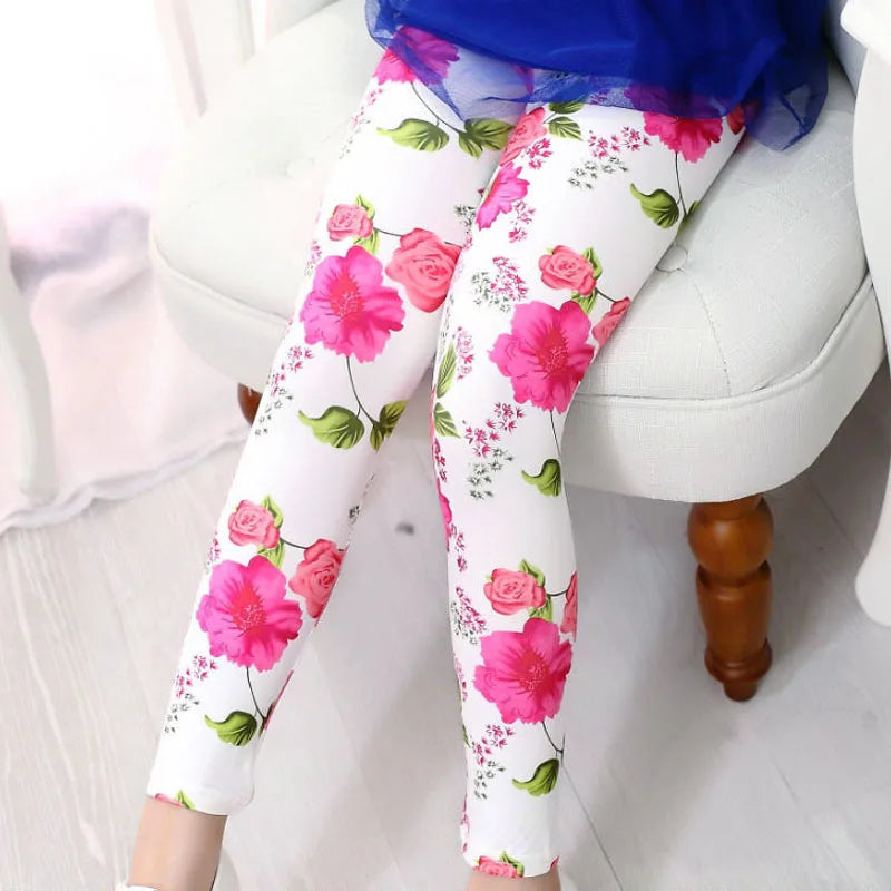 Girls Leggings Stretch Spring Summer Flower Printed Kids Children Pants