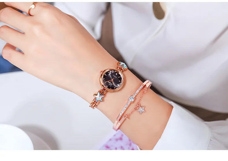 Women's Watches Star Bracelet Set Luxury Ladies Wristwatch Gift Steel Quartz Watch For Woman Rhinestone Clock New zegarek damski