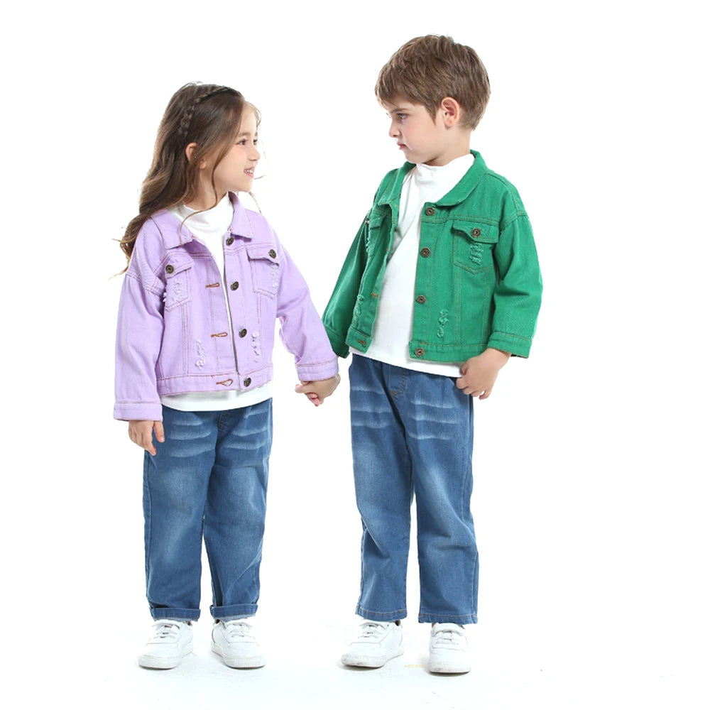 Top y top moda niños niñas Casual chaqueta de mezclilla rota niños niños gabardina niño agujeros prendas de vestir exteriores ropa de vaquero