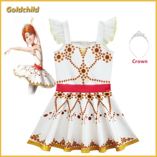 New Movie Ballerina Felicie Cosplay Costume for Girls Party Clothes Halloween Costume for Kids dancing christmas dress+crown