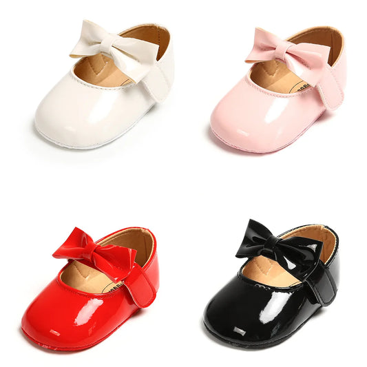 Newborn Baby Shoes Baby Girls Shoes PU Anti-slip Bowknot Classic Princess Dress Shoes First Walker Toddler Crib Shoe Moccasins