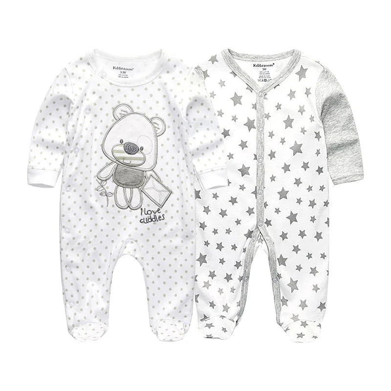 Newborn Pajamas 1/2Pcs Baby Girl Romper Long Sleeve Infant Sleeper Cartoon Print Toddler Boy Clothes 100% Cotton Bebe Onsies