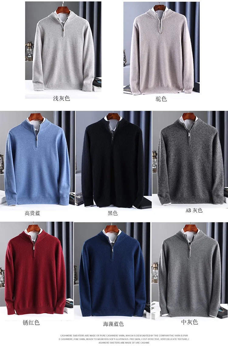 2025 New Pure Cashmere Sweater Men's Knit Large Size High-End Top 100%Wool Half High Neck Thick Pullover Winter Youth Wild Warm