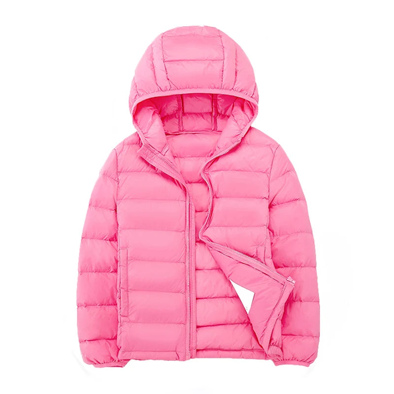 Autumn Winter Light Weight Children's Hooded Down Jackets Kids Clothing Boys Girls Portable Windproof Duck Down Coats