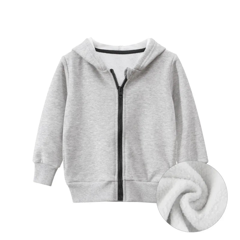 Primavera invierno ropa con capucha sólida para niños niñas algodón cremallera Villus Casual abrigo simplificado sudadera ropa