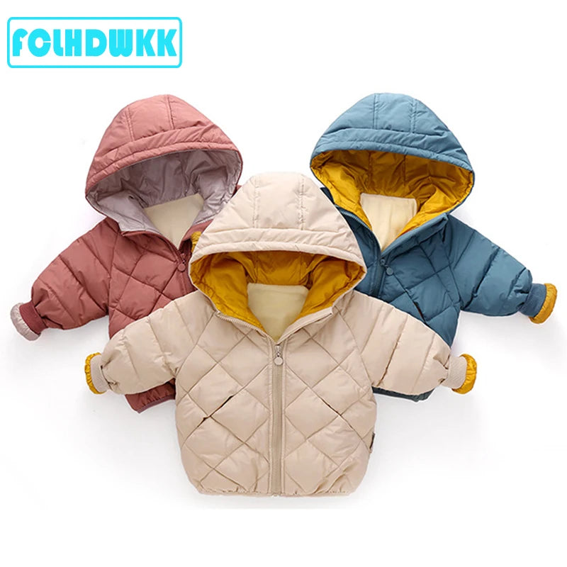 Kids Girls Boys Autumn Winter Jackets Coat New Children Down Padded Baby Jacket Plus Velvet Warm Cotton Jacket Boy Clothes