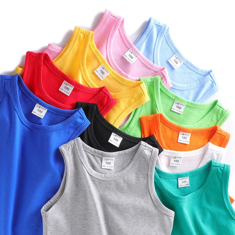 Selling Children's Clothes Boys Vests Underwear Kids Camisoles Soft Tops Summer Solid Cotton Sleeveless T-shirt For Toddler Tees