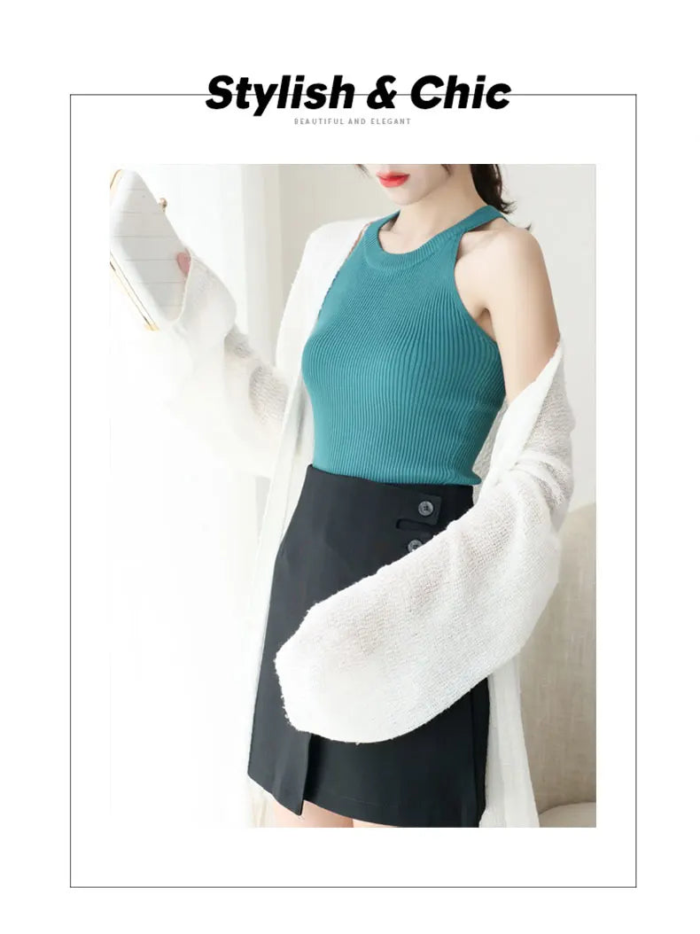 Tops Women Crop Top Off Shoulder Stretchy Knitted Tank Tops Female Sleveless Vest Halter Casual Summer Tops For Women