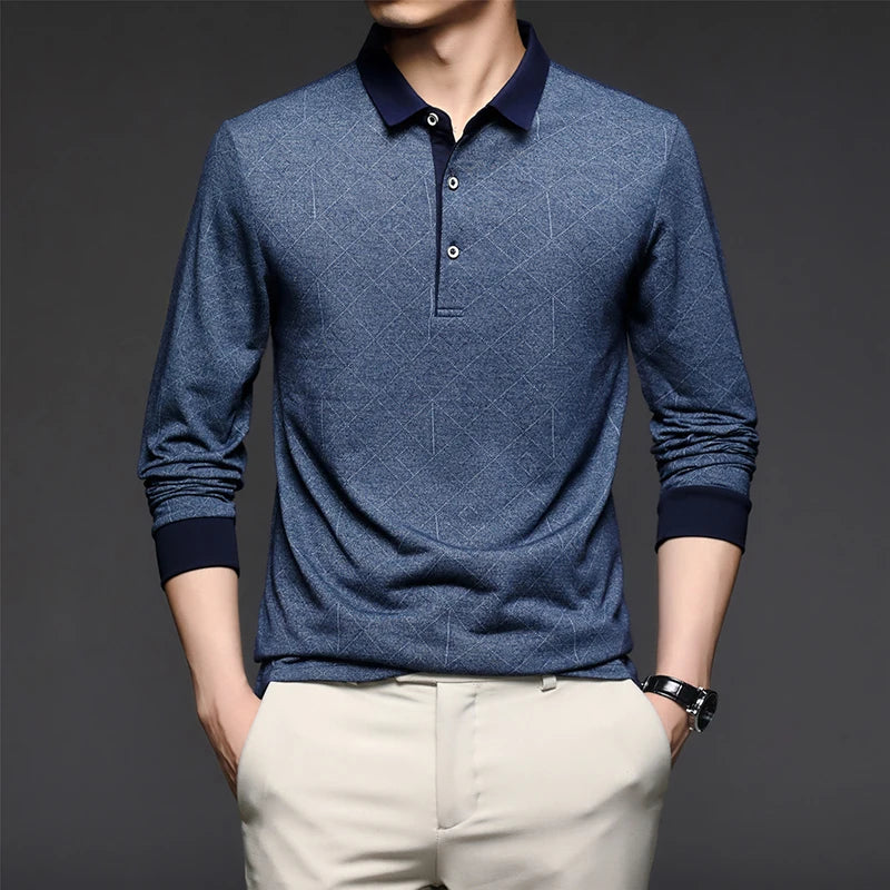 Top Grade New Fashion Brand Men Plain Polo Shirts For Men Solid Color Casual Designer Long Sleeve Tops Men's Clothing