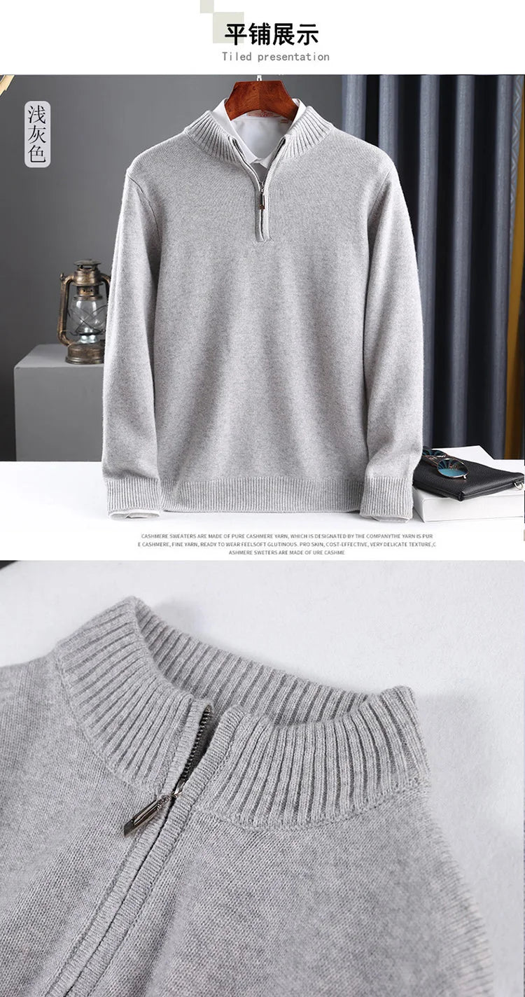 2025 New Pure Cashmere Sweater Men's Knit Large Size High-End Top 100%Wool Half High Neck Thick Pullover Winter Youth Wild Warm