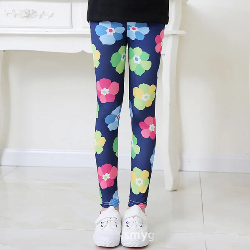 Girls Leggings Stretch Spring Summer Flower Printed Kids Children Pants