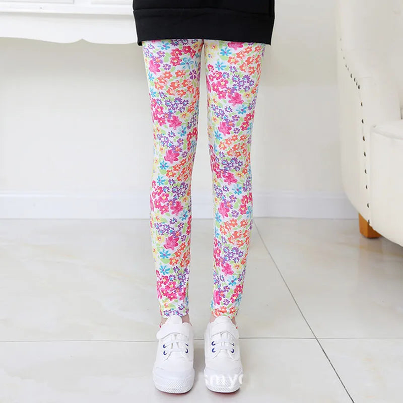 Girls Leggings Stretch Spring Summer Flower Printed Kids Children Pants
