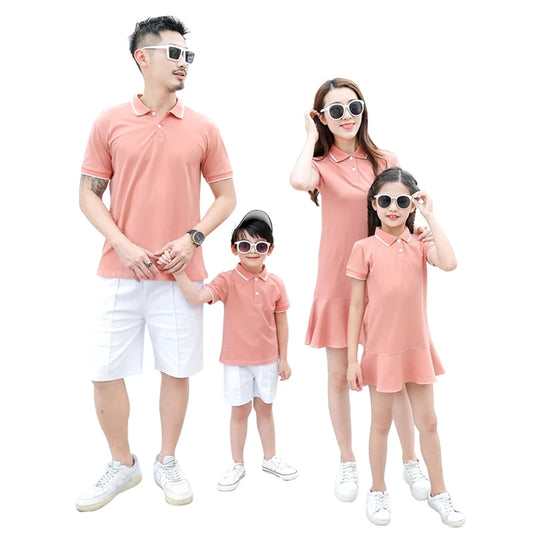 Summer Family Matching Outfits Mother Daughter Causal Cotton Dresses Father Son Short T-shirts Couples Matching Clothing