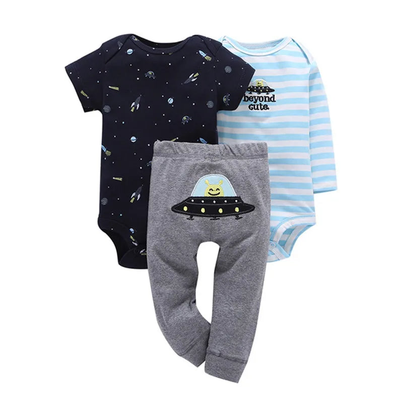 New Fashion Baby Boys Clothes Set 100% Cotton Baby Girl Clothes Cartoon Print Baby Bodysuit and Baby Pants Newborn Baby Clothing