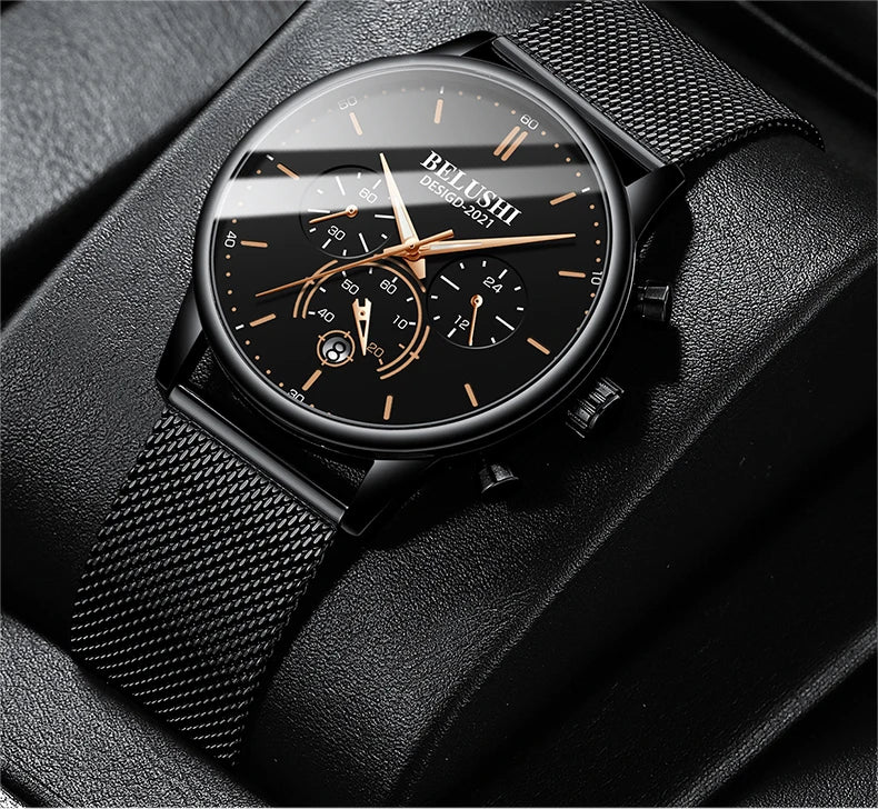 BELUSHI New Fashion Mens Watches Top Luxury Brand Sport Quartz Luminous Waterproof Chronograph Wristwatch Mens Watches