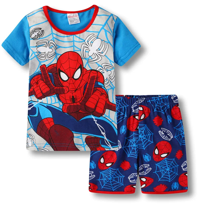 Novedad de verano, conjunto de pijamas de Los Vengadores para niños y niñas, traje de manga corta de SpiderMan, ropa de dormir de algodón con dibujos animados, conjuntos para niños