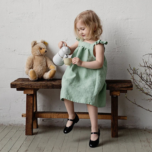 Vestido de lino para niñas, novedad de verano 2022, mangas de pétalos literarias, vestidos sueltos de princesa con tirantes para niñas, TZ04 2022
