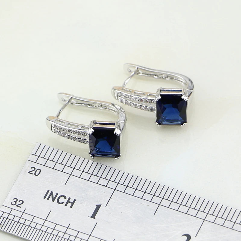 Blue Rhinestone White CZ Costume Jewelry 925 Silver Bridal Jewelry Sets for Women Wedding Earring/Pendant/Necklace/Ring