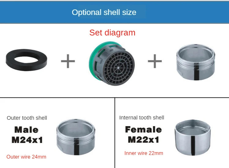 24mm Faucet Aerator Replacement, Water Saver Spout Filter Kitchen Tap Aerators Kit(6 Pieces)  Faucet Adapter Bathroom