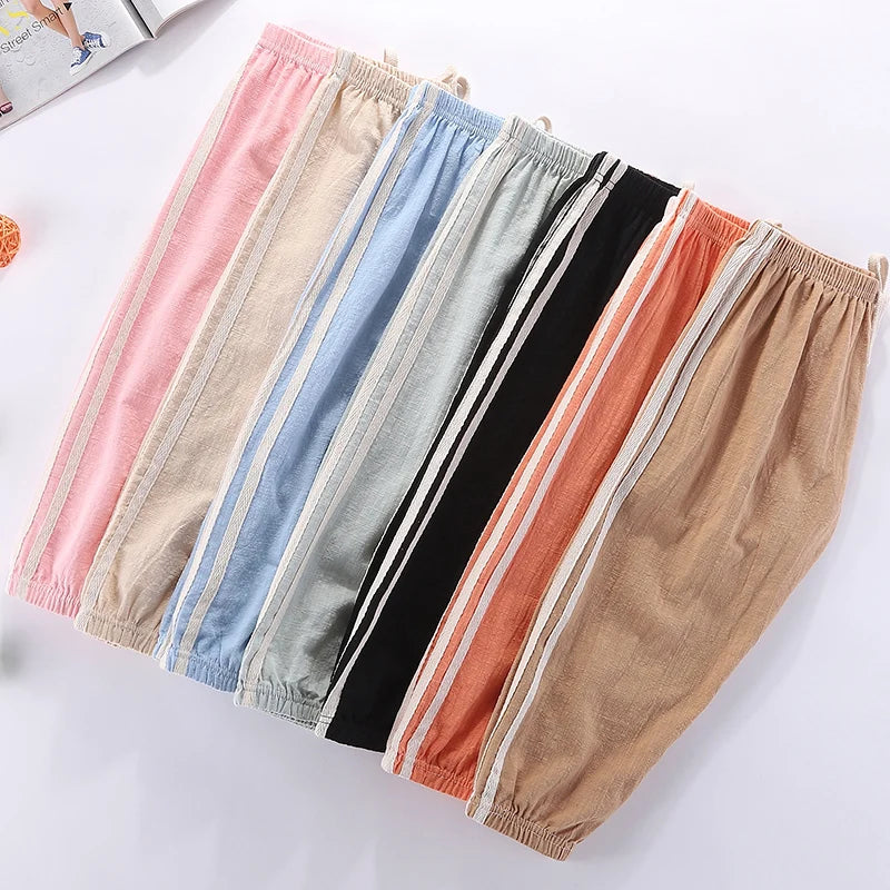 Children Pants Cotton Linen Kids Trousers Anti-mosquito Summer Pants For Boys Girls Candy Color Breathable Fashion Casual Long
