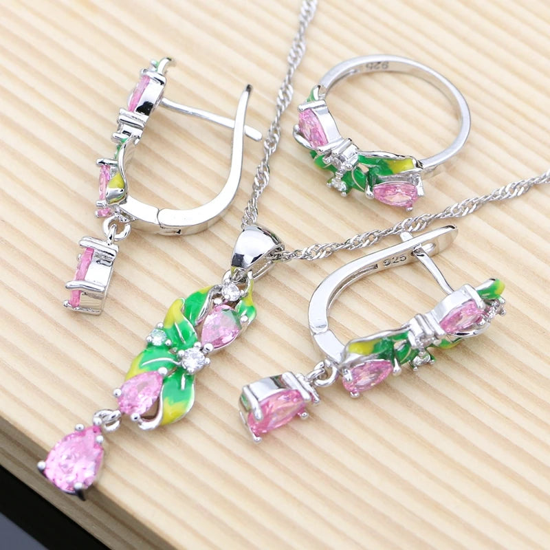 Purple Amethyst Silver 925 Jewelry Sets Charm Enamel Drop Earrings Women Handmade Decoration Luxury Jewellry