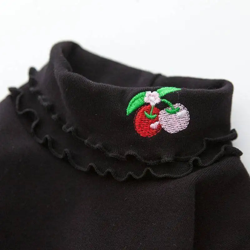 Girls Spring Autumn Turtleneck Embroidery Flower Long Sleeve T-shirt Baby Kids Children Tee