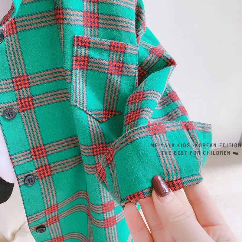 Spring 100% Cotton Casual Plaid Blouse Summer Striped Shirt Korean Baby Long Sleeve Tops Boys Shirts School Girls Blouses