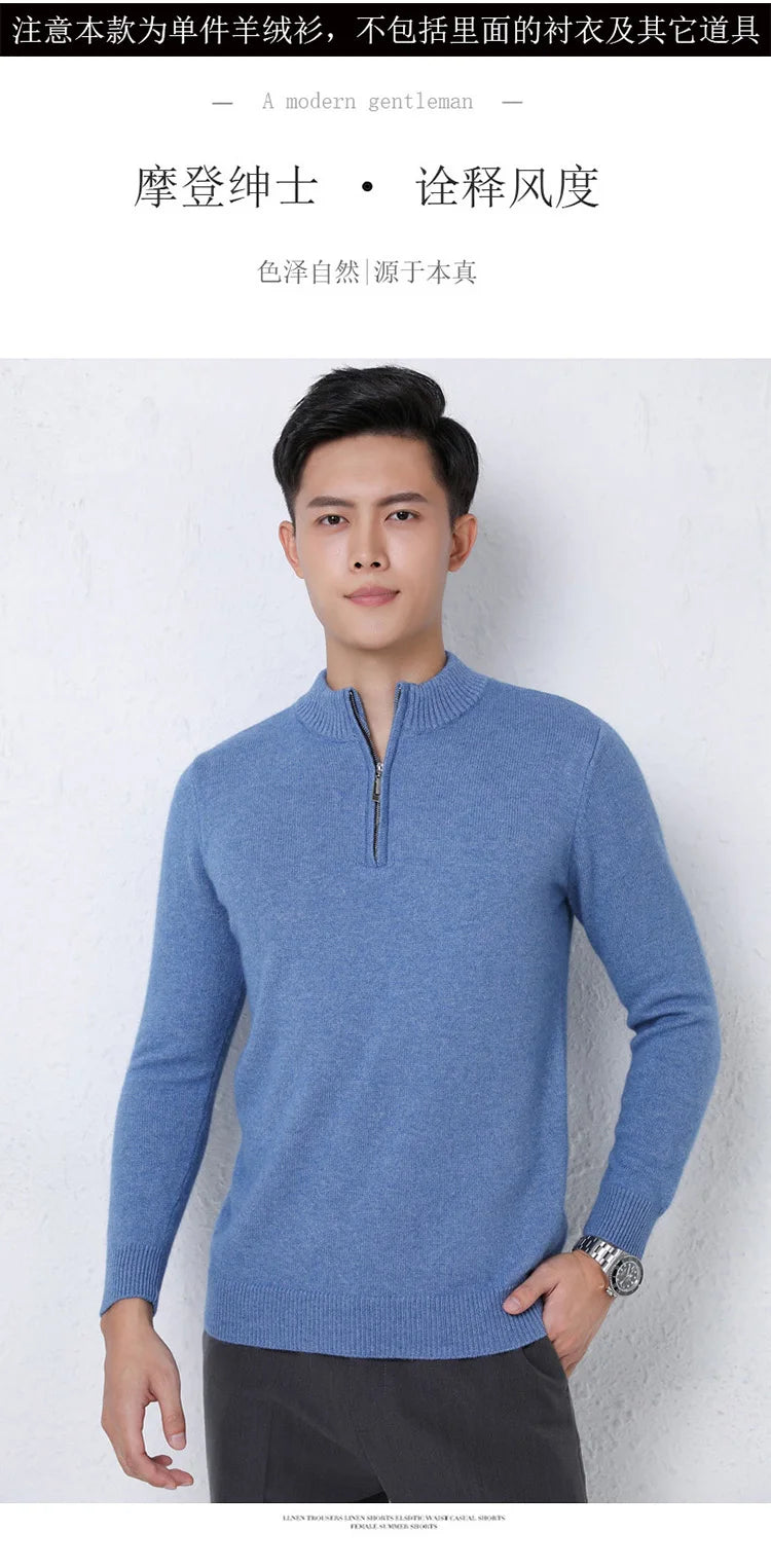 2025 New Pure Cashmere Sweater Men's Knit Large Size High-End Top 100%Wool Half High Neck Thick Pullover Winter Youth Wild Warm