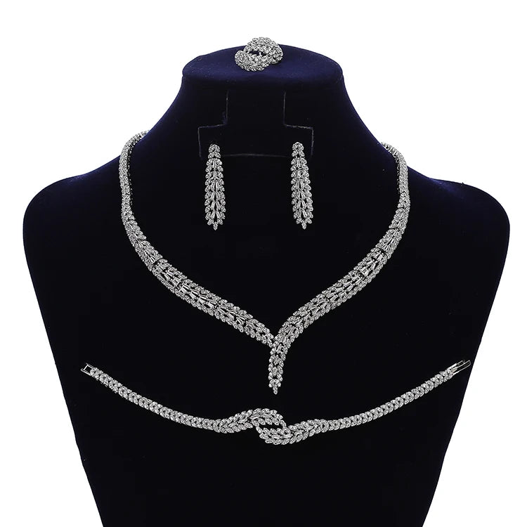 Jewelry Sets HADIYANA Elegant Trendy Birdal Necklace Earring Ring And Bracelet Set Women High Quality CN1805 Conjunto De Joyas