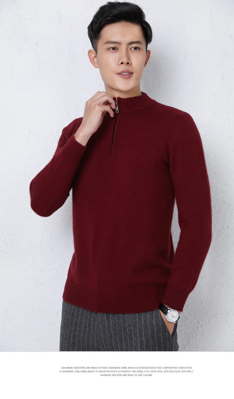 2025 New Pure Cashmere Sweater Men's Knit Large Size High-End Top 100%Wool Half High Neck Thick Pullover Winter Youth Wild Warm