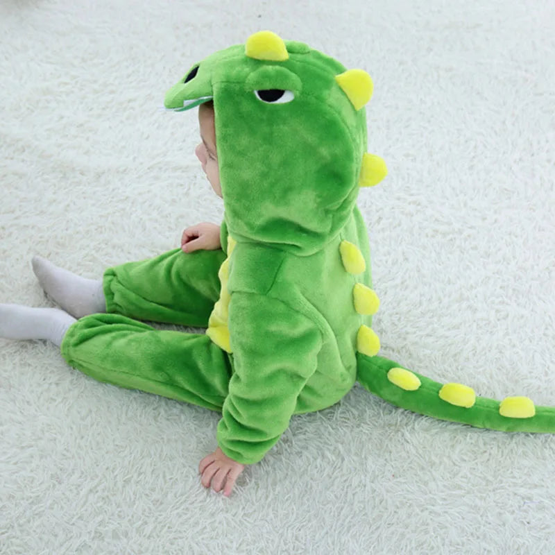 Pijamas de dinosaurio verde para bebé recién nacido, ropa para niño y niña, peleles infantiles, disfraz de Anime de Animal, mono con capucha, mono de invierno